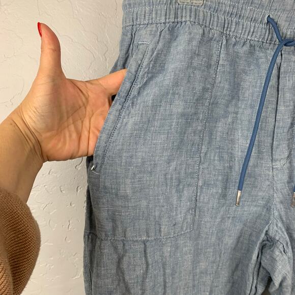Athleta Joggers Womens Size 14 Blue Linen Pockets Drawstring Retreat Minimalist - Picture 5 of 10